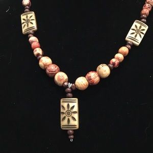 Boho chic wood bead necklace and earrings